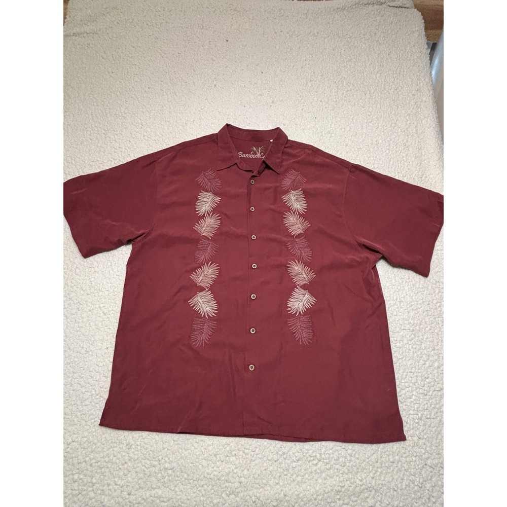 Bamboo Cay Mens Shirt Short Sleeve Embroidered Burgundy Modal Blend XXL Relaxed